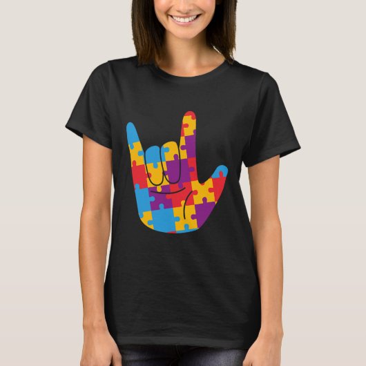 ラブサイン言語自閉症啓発支援かわいいP Tシャツ (正面)