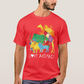 ラブサファリアニマルスプラッシュカラフル動物 少女 Tシャツ