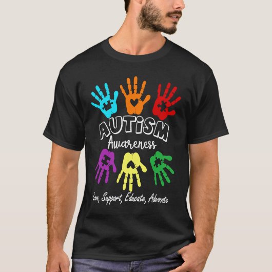 ラブサポート教育主唱者手パズル自閉症 Tシャツ (正面)