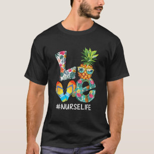 ラブサマーパイナップルトロピカルフラワーフリップフロップニュー Tシャツ