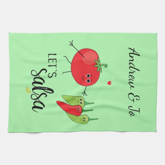 ラブサルサ踊りユーモアのあるかわいいフードスローガン キッチンタオル (横)