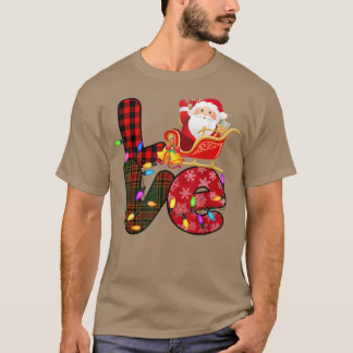ラブサンタクリスマスライトレッドバッファロープレイド雪C Tシャツ