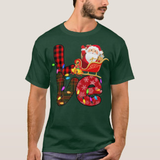 ラブサンタクリスマスライトレッドバッファロープレイド雪C Tシャツ