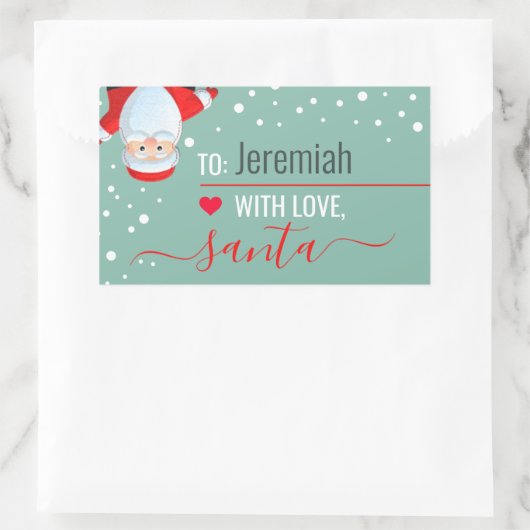"ラブサンタ"セージ緑のカスタムホリデーギフト 長方形シール (バッグ)