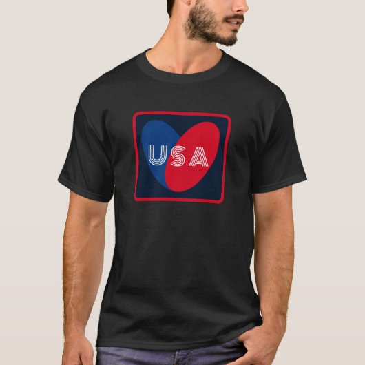ラブザアメリカ愛国的赤白青シンプルハート Tシャツ (正面)