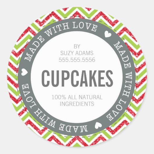 ラブシェブロングリッター製かわいい商品ラベル ラウンドシール (正面)