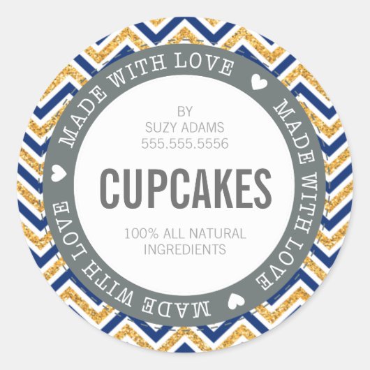 ラブシェブロングリッター製かわいい商品ラベル ラウンドシール (正面)