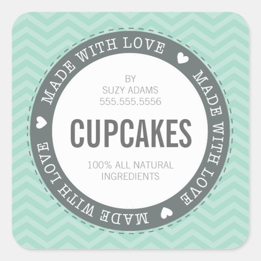 ラブシェブロンミント製可愛い商品ラベル スクエアシール (正面)