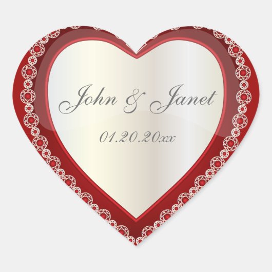 ラブシエレガントャイニー深い赤い白い宝石ハート ハートシール (正面)
