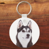 ラブシベリアハスキーパピードッグポートレートキーチェーン キーホルダー (正面)
