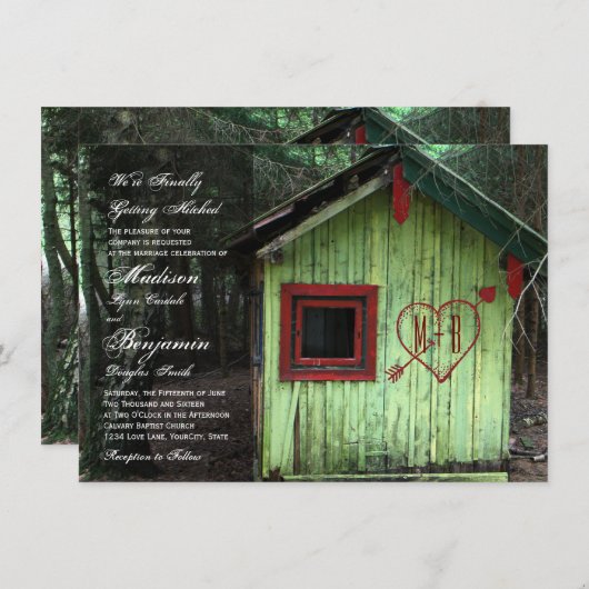 ラブシャックキャビンイニシャルハート結婚式招待状 招待状 (正面/裏面)