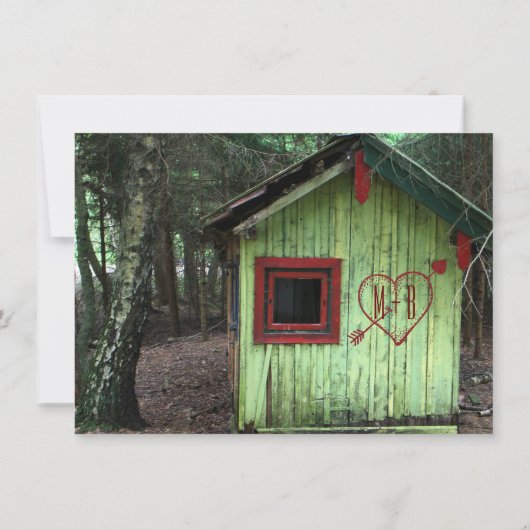 ラブシャックキャビンイニシャルハート結婚式招待状 招待状 (裏面)