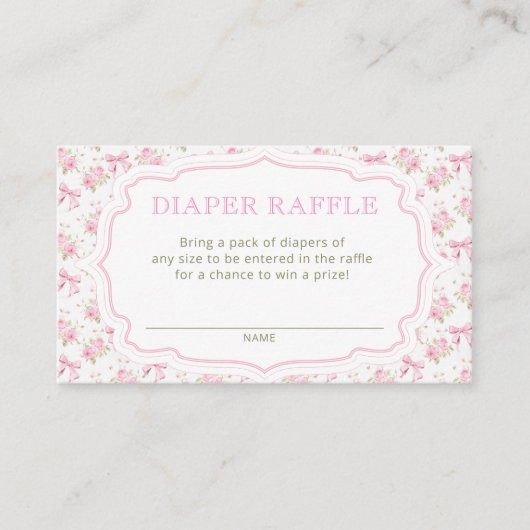 ラブシャックピンク赤ちゃんシャワーおむつラッフルチケット エンクロージャーカード (正面)