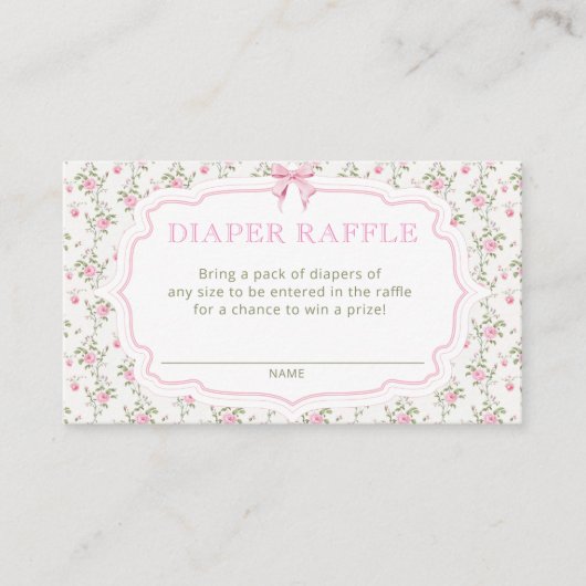ラブシャックピンク赤ちゃんシャワーおむつラッフルチケット エンクロージャーカード (正面)