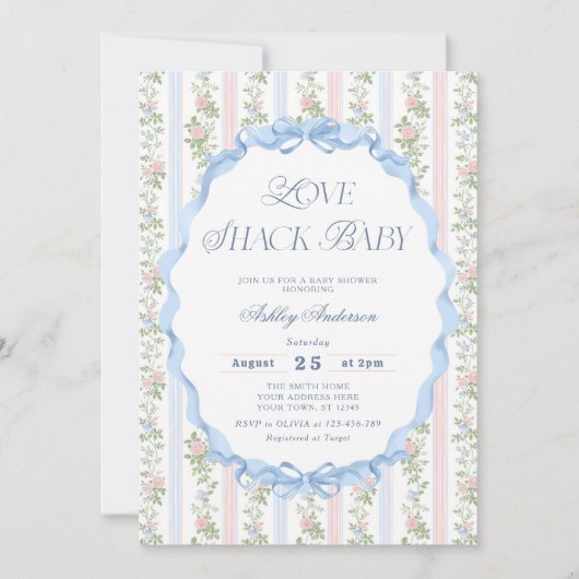 ラブシャックヴィンテージバラフローラエレガントベビーシャワー 招待状 (正面)