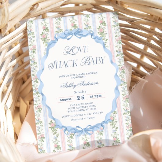 ラブシャックヴィンテージバラフローラエレガントベビーシャワー 招待状