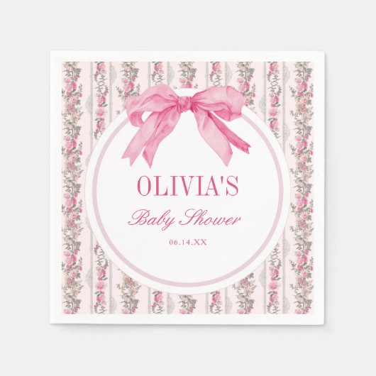 ラブシャックヴィンテージピンクボウベイビーシャワー スタンダードカクテルナプキン (正面)