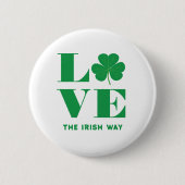ラブシャムロッククローバーアイリッシュカスタム文字グリーンホワイト 缶バッジ (正面)