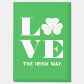 ラブシャムロッククローバーアイリッシュグリーンホワイトカスタム文字 マグネット (正面)