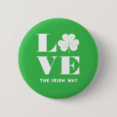 ラブシャムロッククローバーアイリッシュグリーンホワイトカスタム文字 缶バッジ (正面)