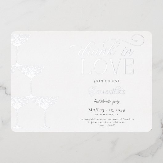 ラブシャンパ飲ンタワーバチェロレッテシルバー 箔招待状 (正面)
