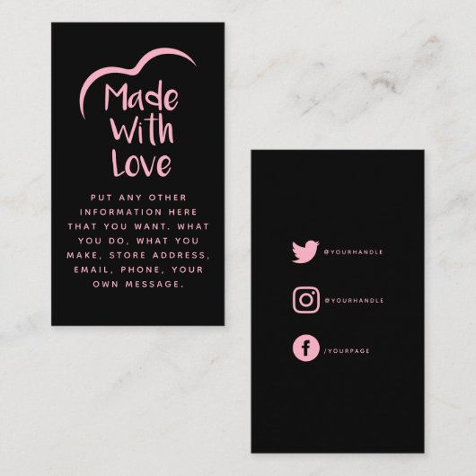 ラブシルエットで作られたピンクとブラックハート エンクロージャーカード (正面/裏面)