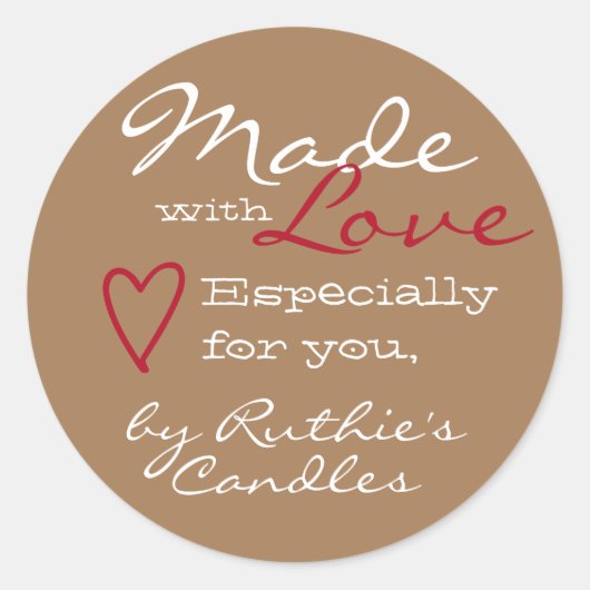 ラブシンプルハートブラウンカラーで作ったミニマリスト ラウンドシール (正面)