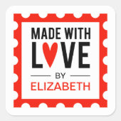 ラブシール付き赤いハート スクエアシール (正面)