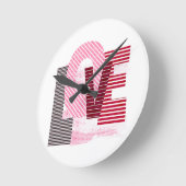 ラブジオメトリックマゼンタ文字 ラウンド壁時計 (傾斜)