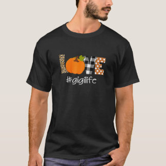 ラブジグライフパンプキンレオパードおばあちゃん秋バ Tシャツ