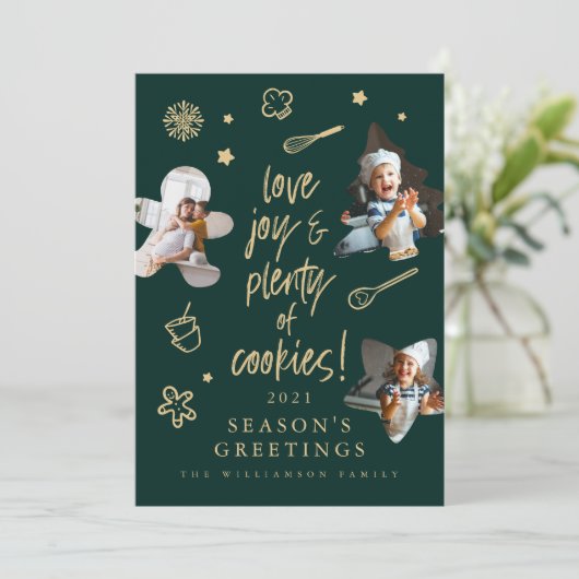 ラブジョイクリスマスクッキー家族のベーキング写真 シーズンカード (スタンド正面)
