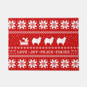 ラブジョイピースエスキースドッグスクリスマスホリデー ドアマット (正面)