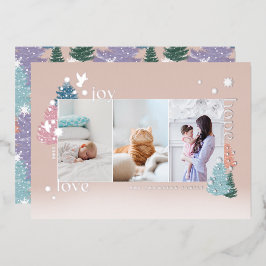 ラブジョイホープPastelクリスマスツリーフォレスト3写真 箔シーズンカード