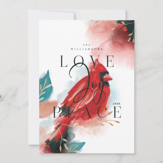 ラブジョイ&ピースレッド(鳥)ショウジョウコウカンチョウウォーターカラーホワイト シーズンカード (正面)