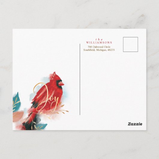 ラブジョイ&ピースレッド（鳥）ショウジョウコウカンチョウウォーターカラー赤面 ポストカード (裏面)