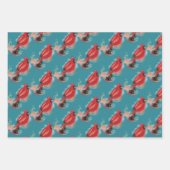 ラブジョイ&ピースレッド(鳥)ショウジョウコウカンチョウウォーターカラー ラッピングペーパーシート (正面3)