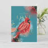 ラブジョイ&ピースレッド(鳥)ショウジョウコウカンチョウウォーター色ティール(緑がかった色)ブルー シーズンカード (スタンド正面)