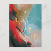 ラブジョイ&ピースレッド（鳥）ショウジョウコウカンチョウ抽象芸術水彩 インビテーションポストカード (正面)