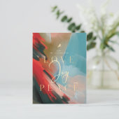 ラブジョイ&ピースレッド（鳥）ショウジョウコウカンチョウ抽象芸術水彩 インビテーションポストカード (スタンド正面)