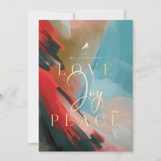 ラブジョイ&ピースレッド(鳥)ショウジョウコウカンチョウ抽象芸術水彩 シーズンカード (正面)