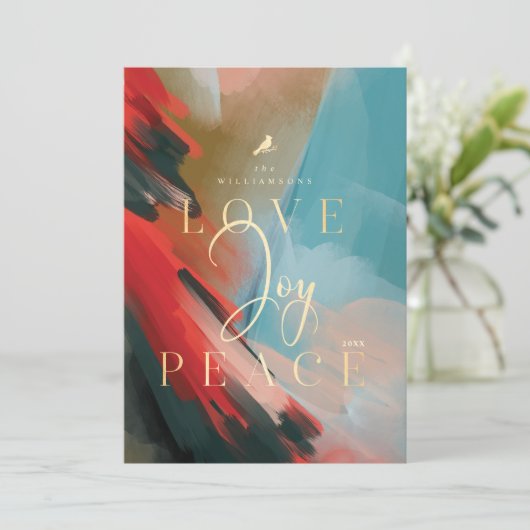 ラブジョイ&ピースレッド(鳥)ショウジョウコウカンチョウ抽象芸術水彩 シーズンカード (スタンド正面)