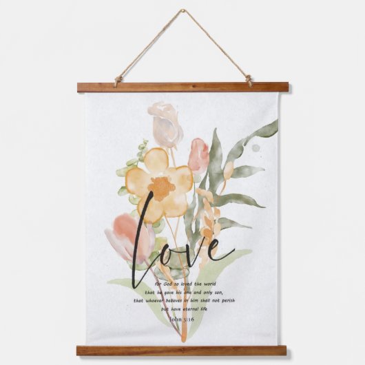 ラブジョン3:16オレンジ色のフローラ 吊り下げ型タペストリー (正面)