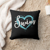 ラブスイミングチームハートラバーブルー泳ぐ人 クッション (ブランケット)