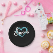 ラブスイミングチームハートラバーブルー泳ぐ人 ペーパープレート (パーティー)