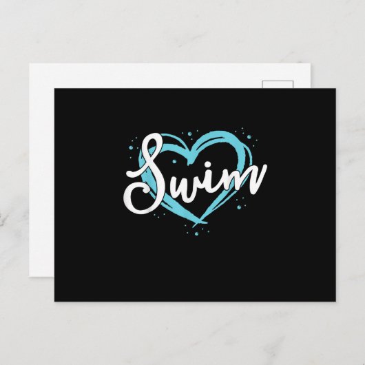 ラブスイミングチームハートラバーブルー泳ぐ人 案内ポストカード (正面/裏面)