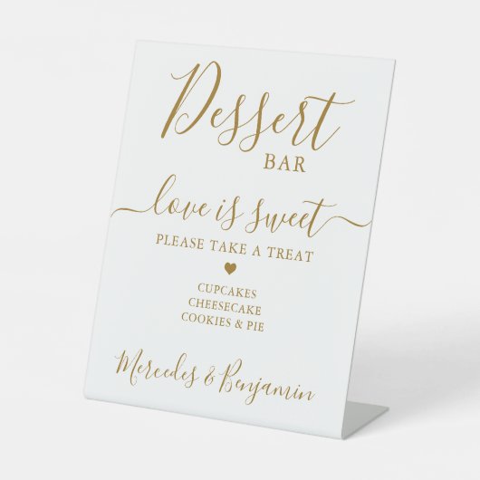 ラブスウィートパーソナライズされた金ゴールド結婚ズデザートバー 台座サイン (正面)