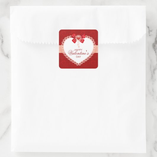 ラブスクエアステッカーとハート&ボウ スクエアシール (バッグ)