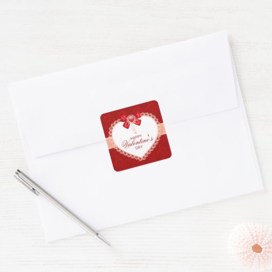 ラブスクエアステッカーとハート&ボウ スクエアシール (封筒)