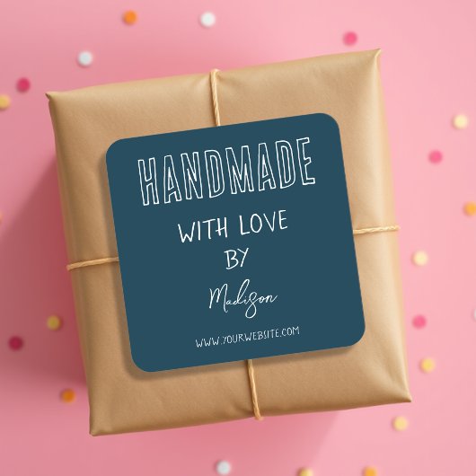 ラブスクエアステッカー付ダークブルー手作り スクエアシール