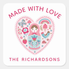 ラブスクエアパーソナライズされたステッカーで作ったピンク スクエアシール